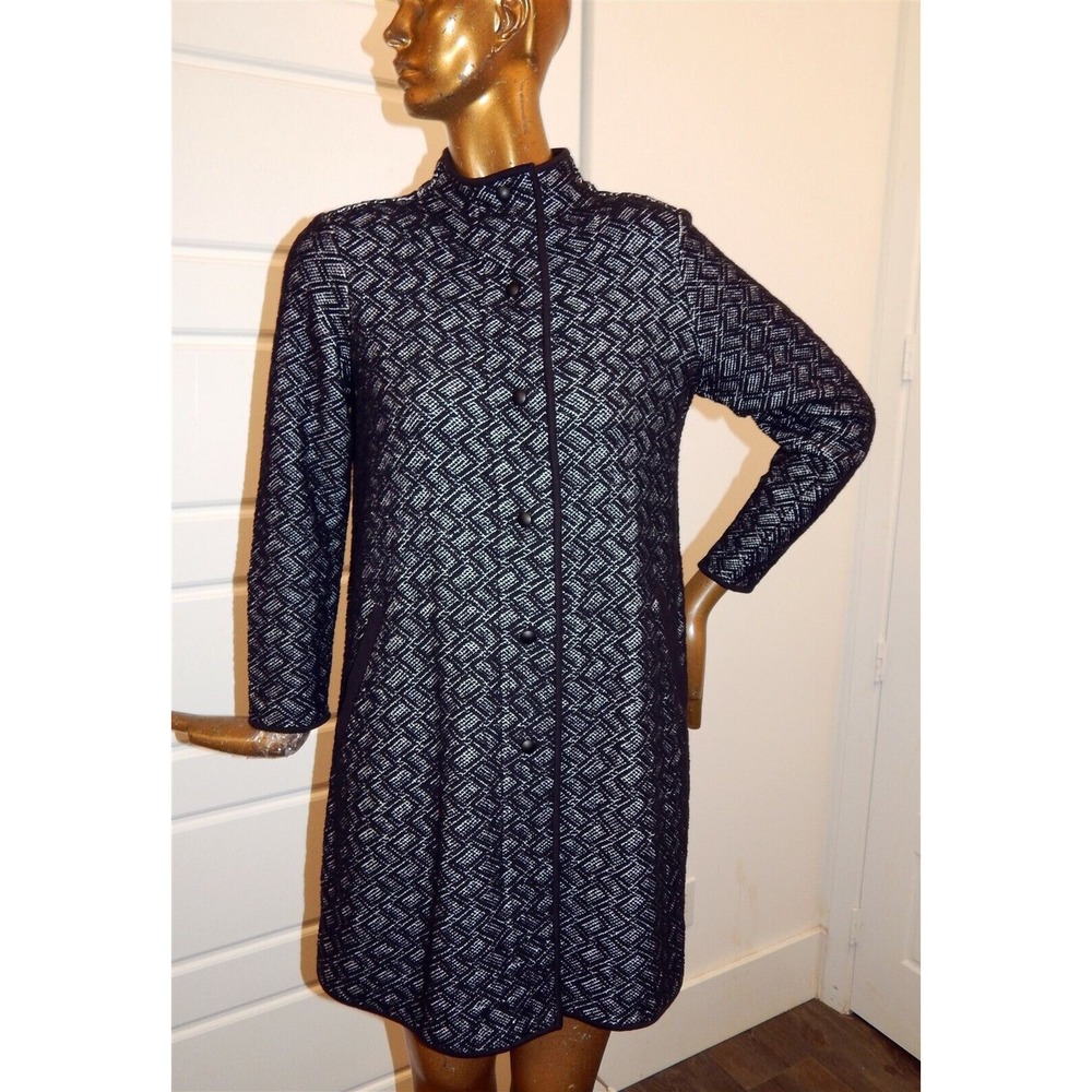 Eileen Fisher Black‎ White Tweed Knit Long Sweater Coat sz S
